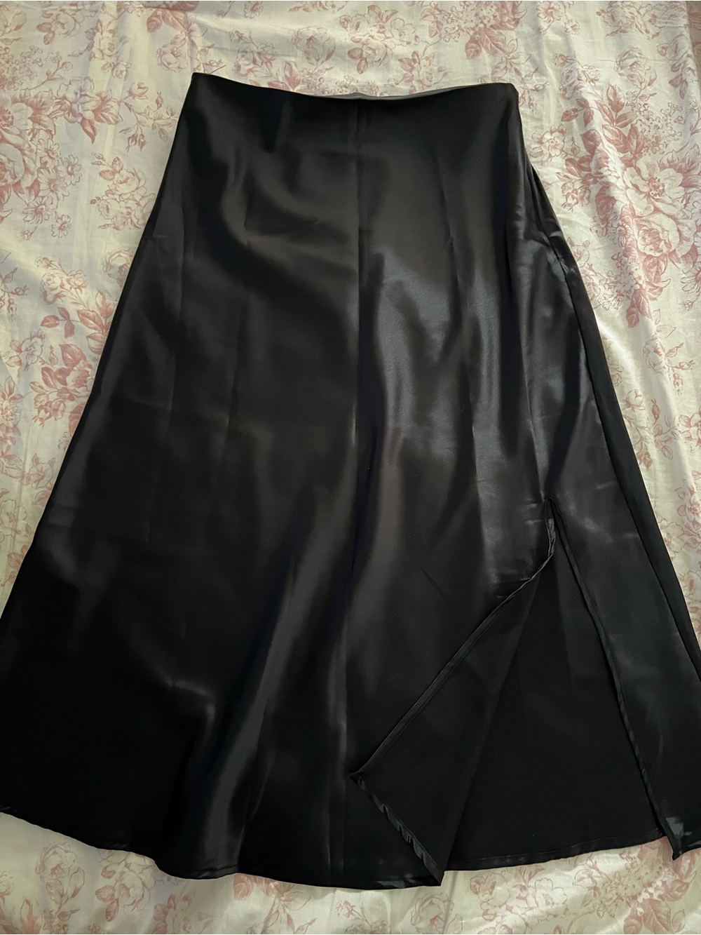 Satin A-Line Midi Skirt - Black